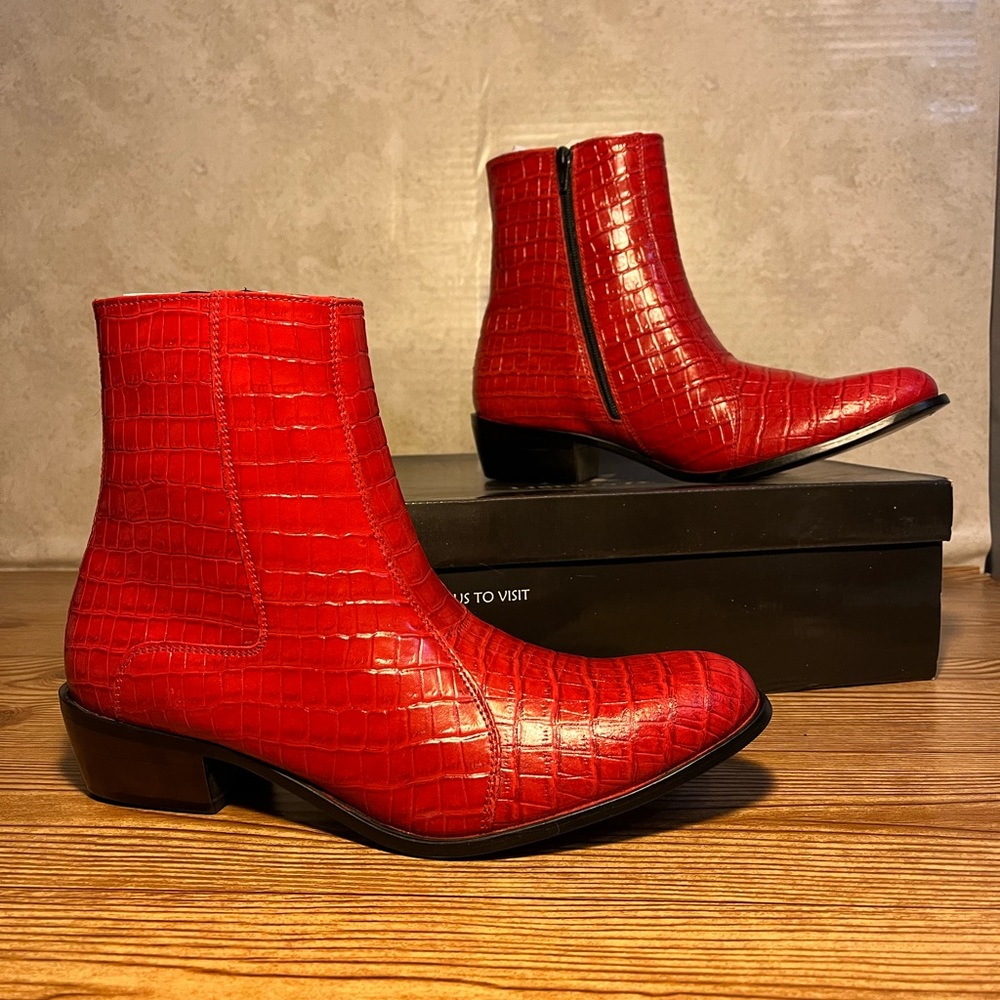 LIBERTYZENO Mens Leather Cuban Heel Western Ankle Length Cowboy Dress Boots, 9.5